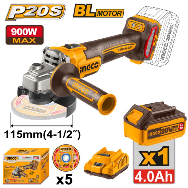 CAGLI261521 (Cordless angle grinder 20V 900W 4.5 + Battery  P1C6)
