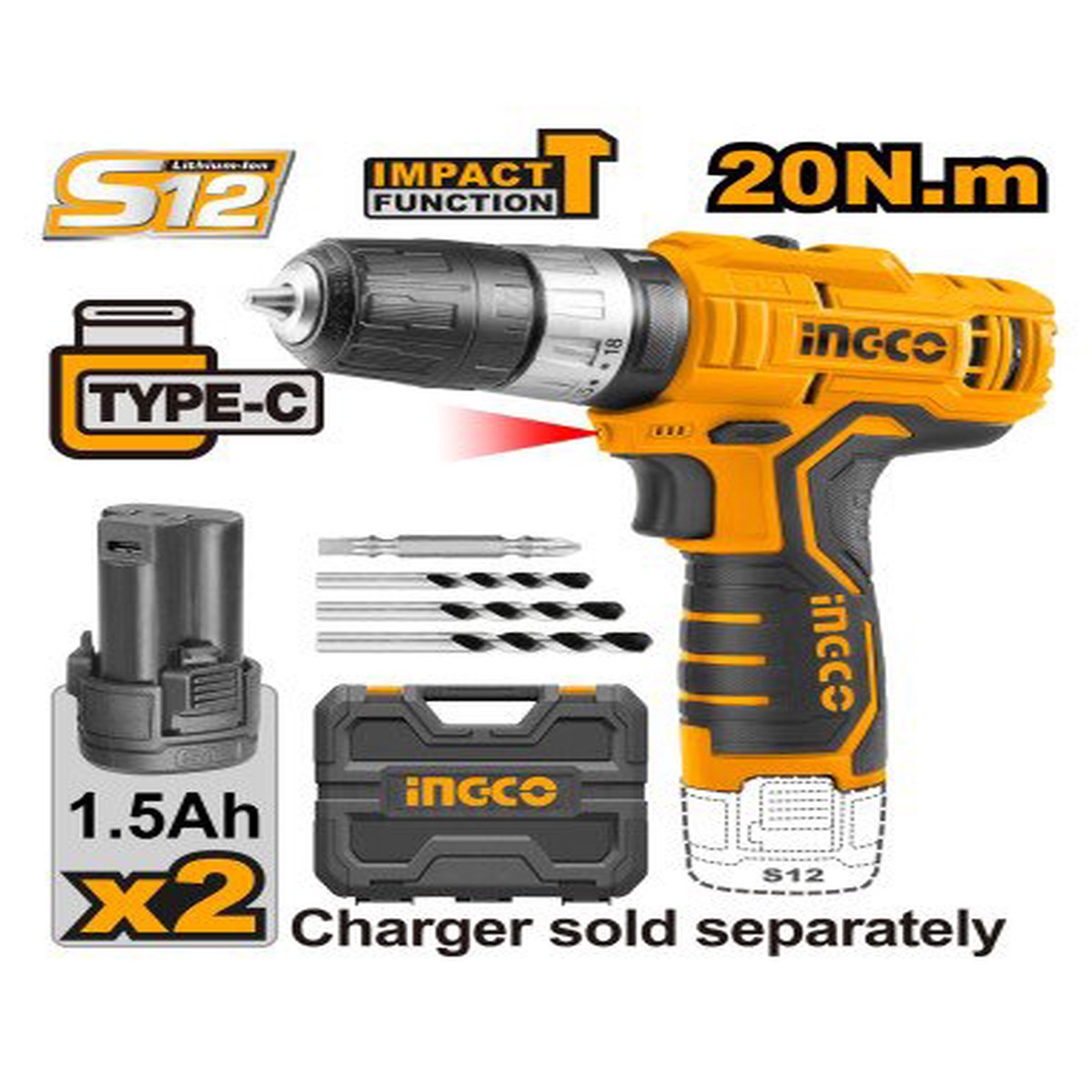 Ingco CIDLI12328 – 12V Lithium-Ion Impact Drill
