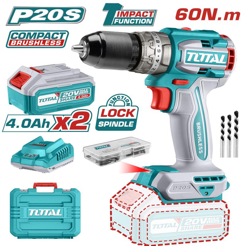 TOTAL 20V Cordless Brushless Impact Drill – 60Nm, 2-Speed