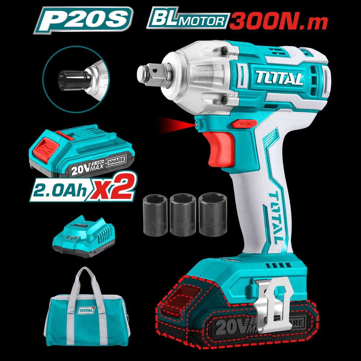 TOTAL 20V Cordless Impact Wrench – High Torque & Precision