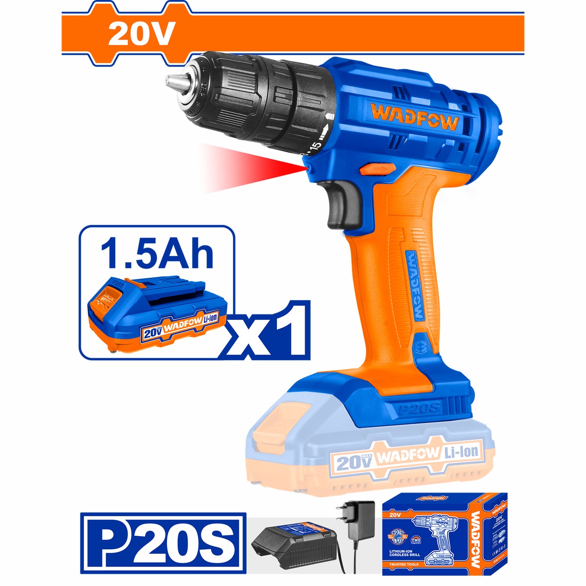 Wadfow WCDP511 – 20V Lithium- ion Cordless Drill