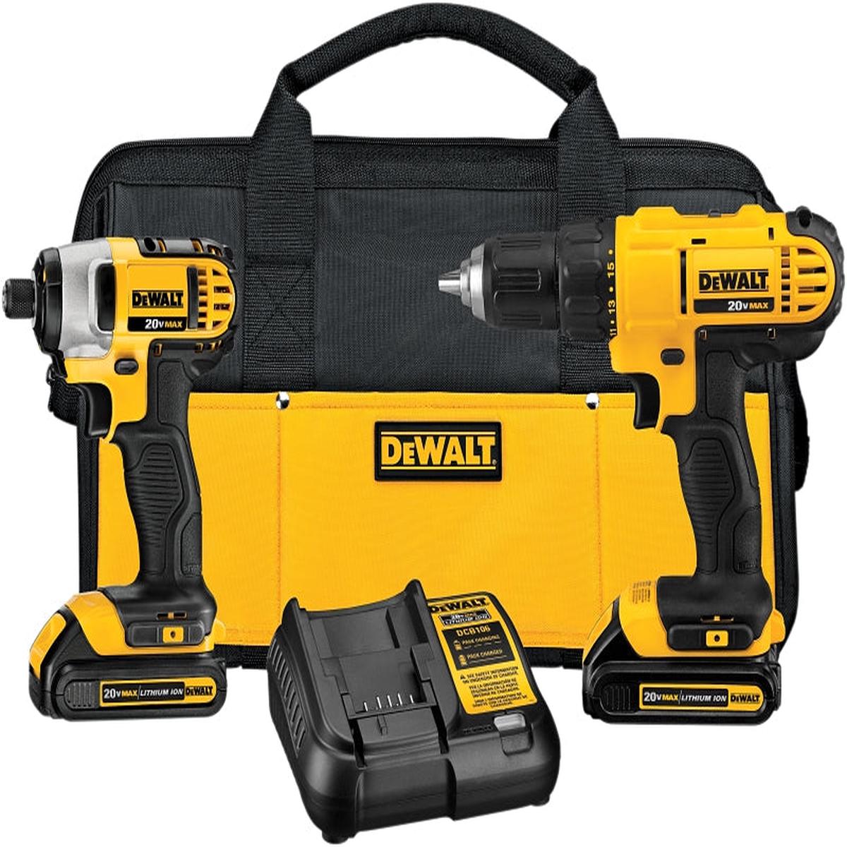 DEWALT DCK240C2 Combination Tool Kit, Tools Included: DCD771 20 V Max 1/2 in Drill Driver, DCF885 1/4 in Impact Driver