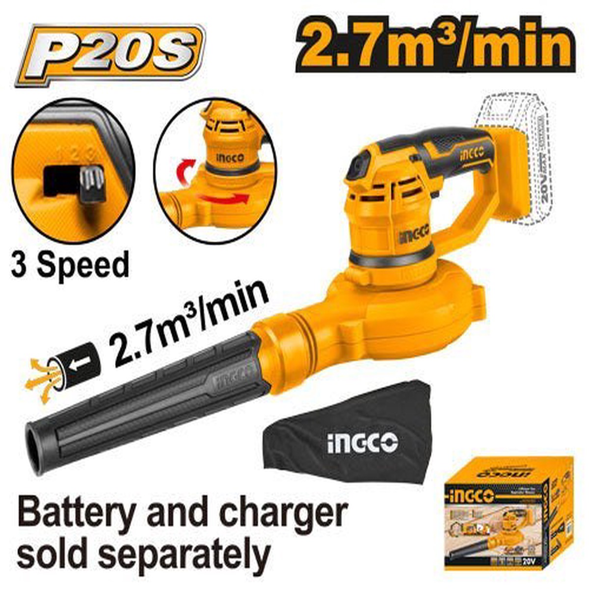 Ingco CABLI2001 – 20V Lithium-ion Aspirator Blower