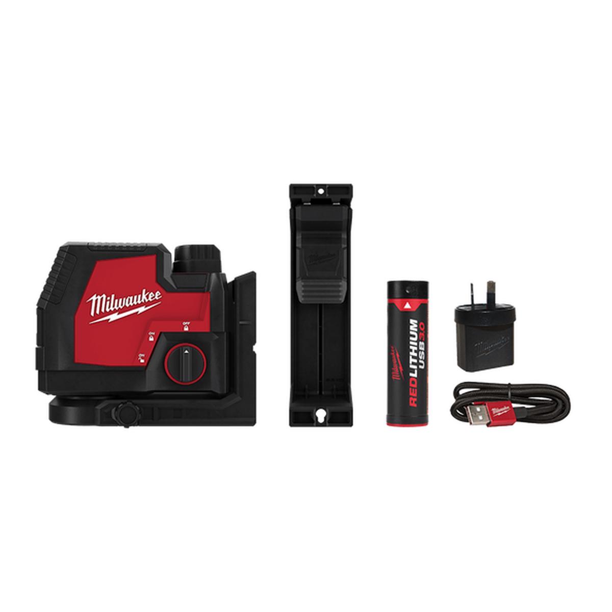 Milwaukee – Redlithium USB Rechargeable Cross Line Laser Kit (1 x 3.0Ah – Case) | L4CLL-301C