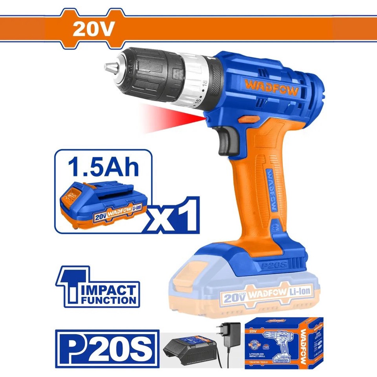 Wadfow WCDP521 – 20V Lithium-ion Impact Drill