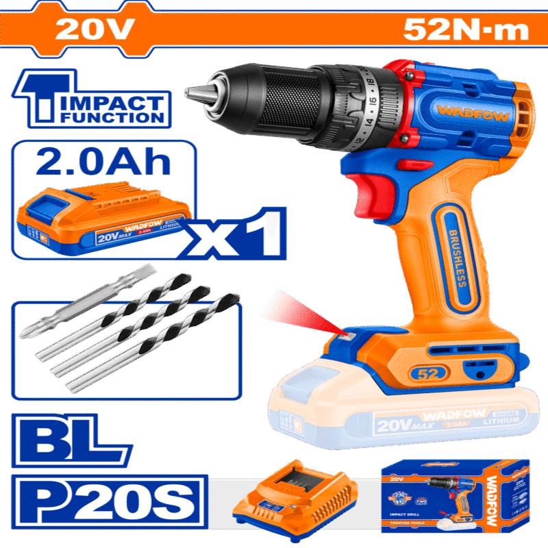 WCDP5282 (Wadfow Compact Brushless Cordless Impact Drill 52Nm + 1 Batteries 20V  C5)