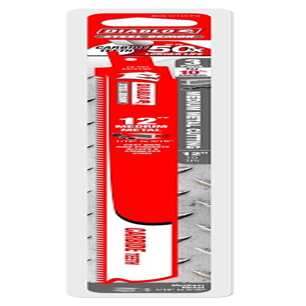 Diablo DS1210CF3 Reciprocating Saw Blade, Applicable Materials: Metal, 12 in L, 10 TPI, Carbide Cutting Edge, 3/PK
