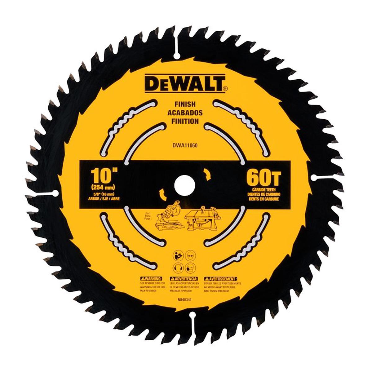DEWALT DWA11060 Finish Saw Blade, 10 in Dia, 5/8 in Arbor, 60 -Teeth