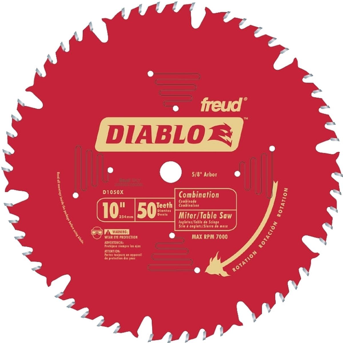 Diablo D1050X Circular Saw Blade, 10 in Dia, 5/8 in Arbor, 50-Teeth, Carbide Cutting Edge