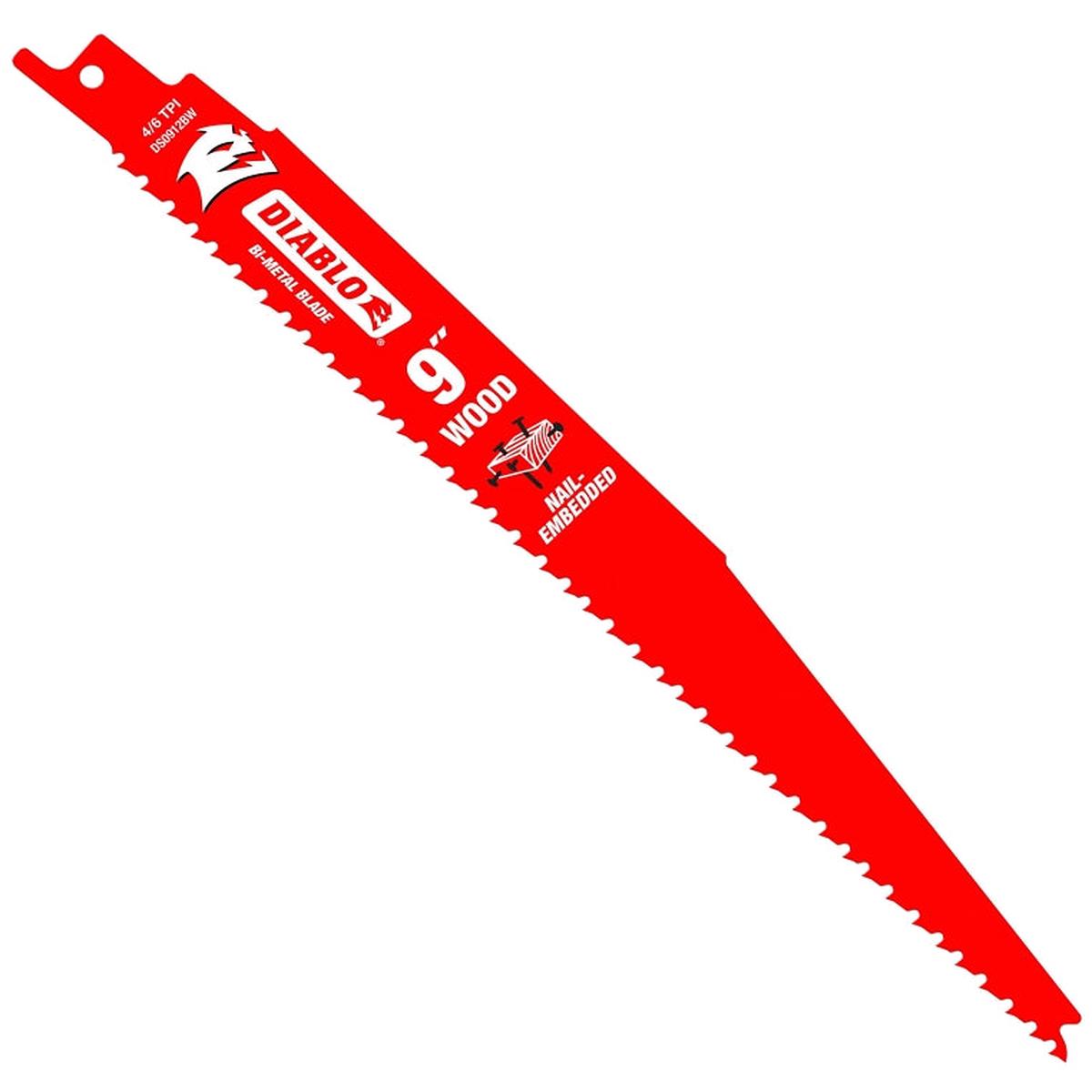 Diablo DS0912BW25 Reciprocating Saw Blade, Bi-Metal, 1 in W, 9 in L, 6, 12 TPI, 25/PK