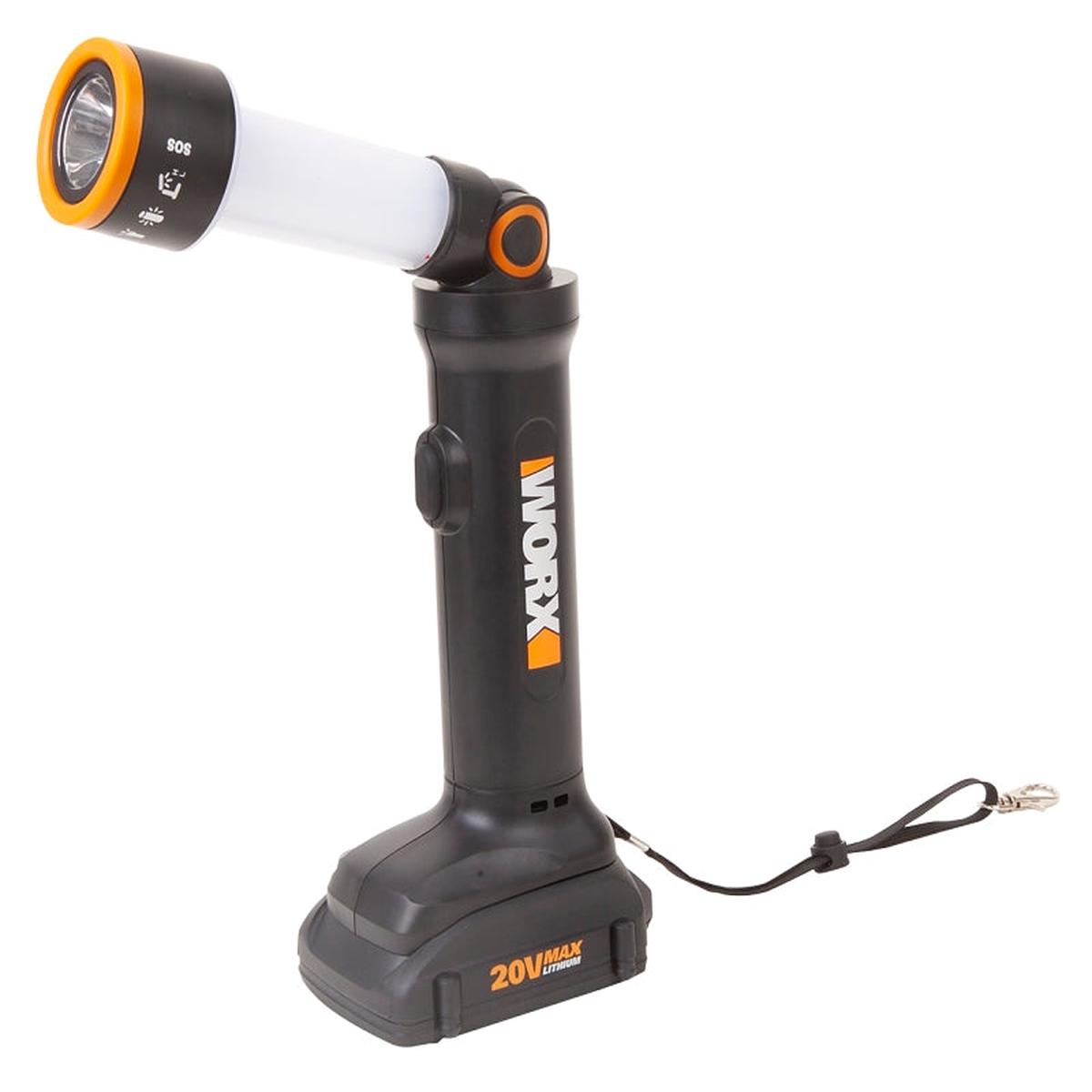 Worx WX027L Multi-Function Flashlight, 1.5 Ah, Lithium-Ion Battery, LED Lamp, 130, Black