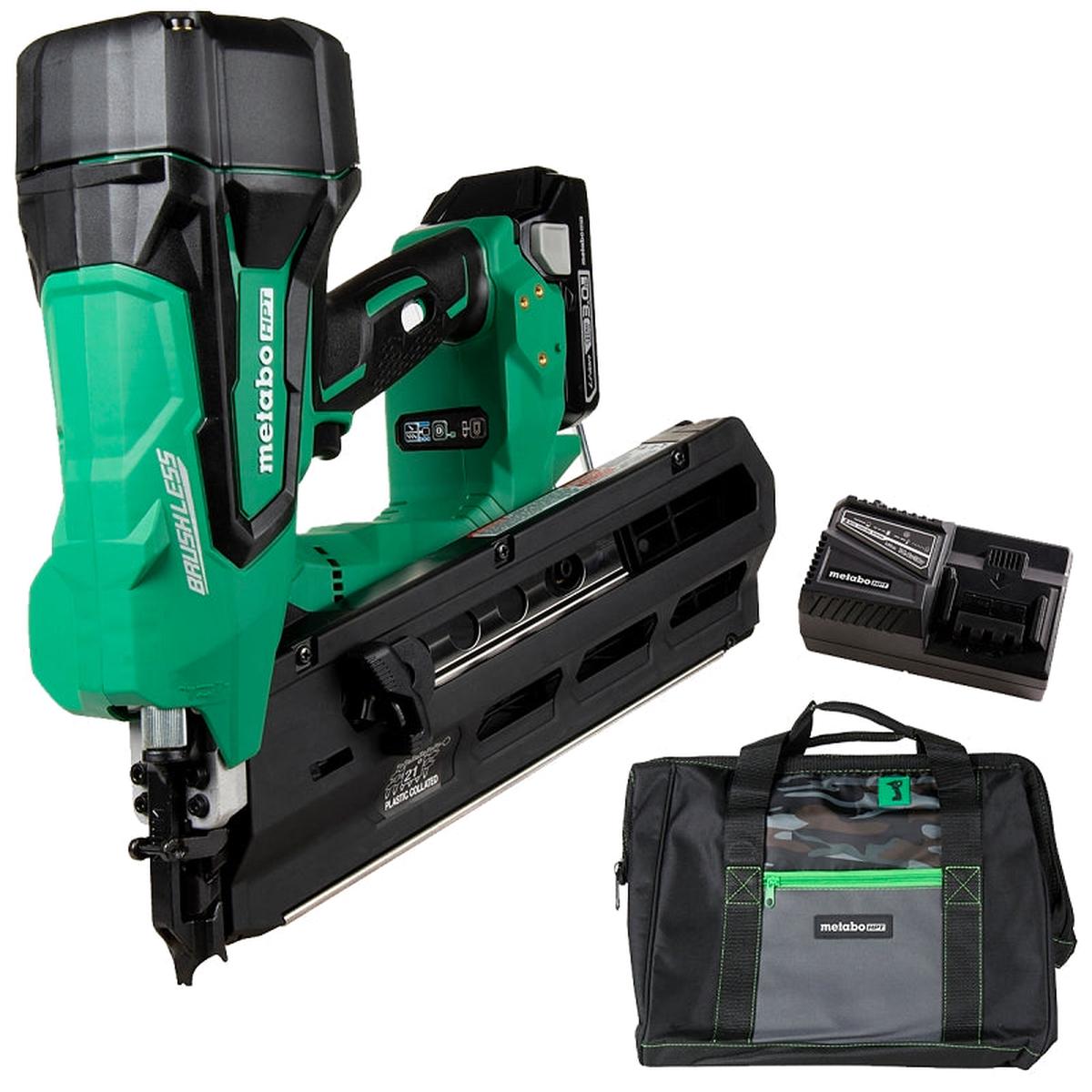 Metabo HPT NR1890DRSM Strip Framing Nailer, Battery Included, 18 V, 3 Ah, 47 Magazine, 21 deg Collation, Nail Fastener