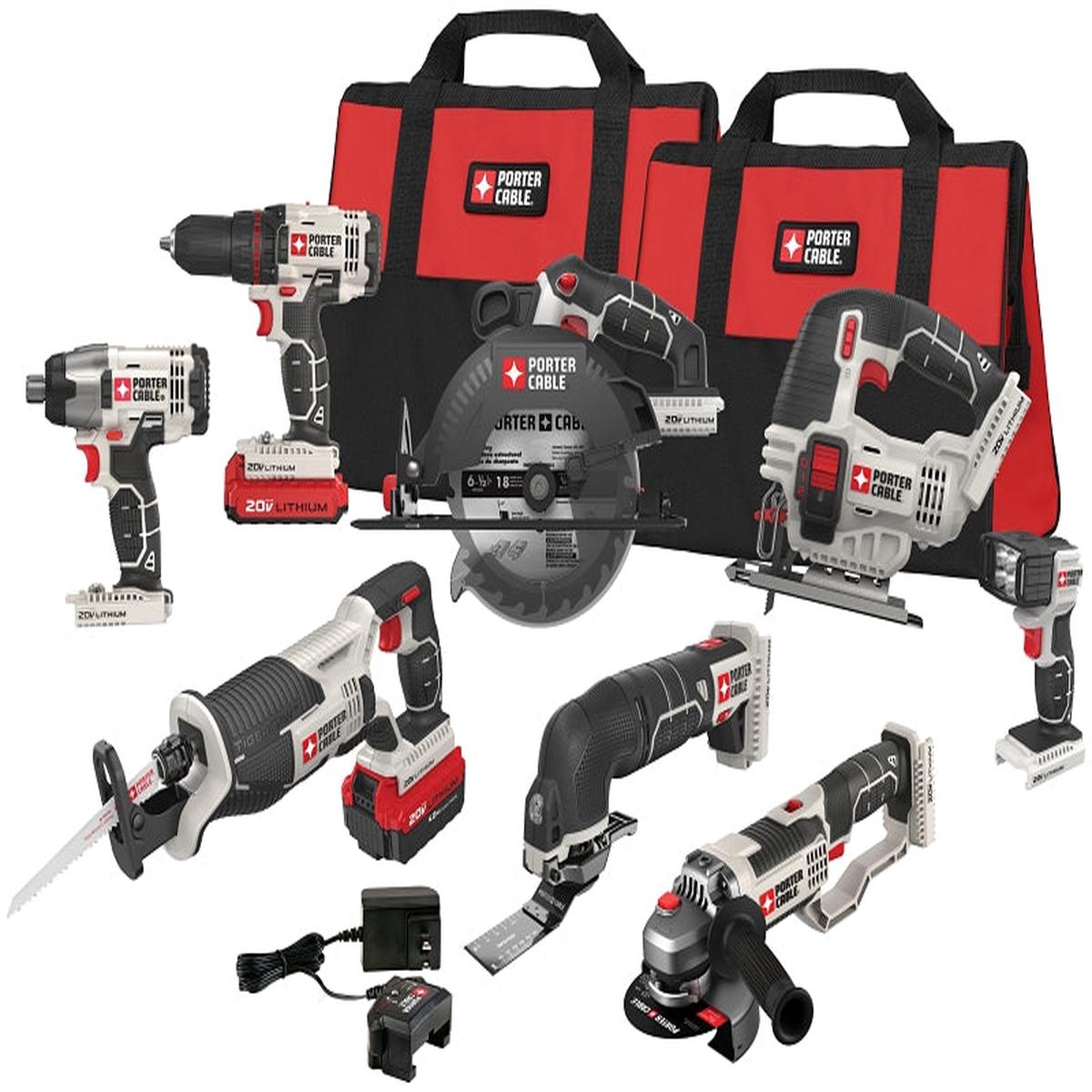 Porter-Cable PCCK619L8 Combination Tool Kit, Battery Included, 1.5, 4 Ah, 20 V, Lithium-Ion