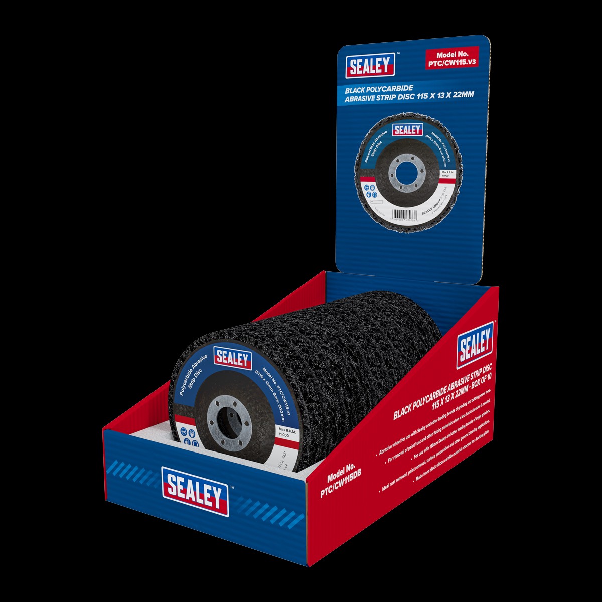 115 x 13mm Black Polycarbide Abrasive Strip Disc 22mm Bore - Display Box of 10 [PTC/CW115DB]