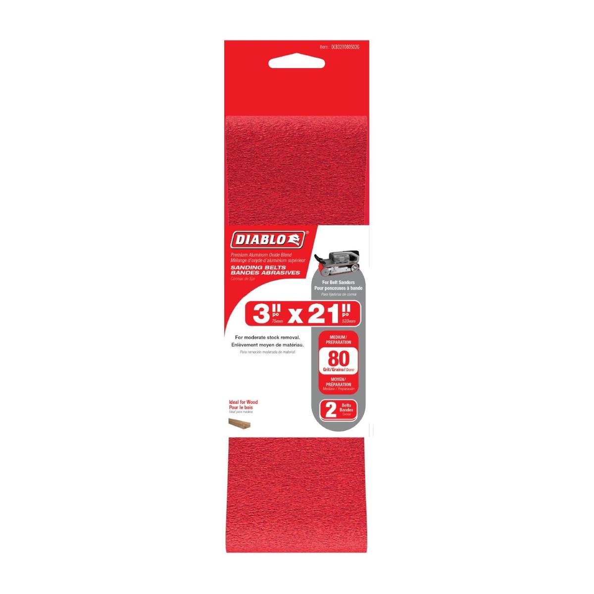 Diablo DCB321080S02G 3-in. x 21-in. 80-Grit Sanding Belts, 2-Pack