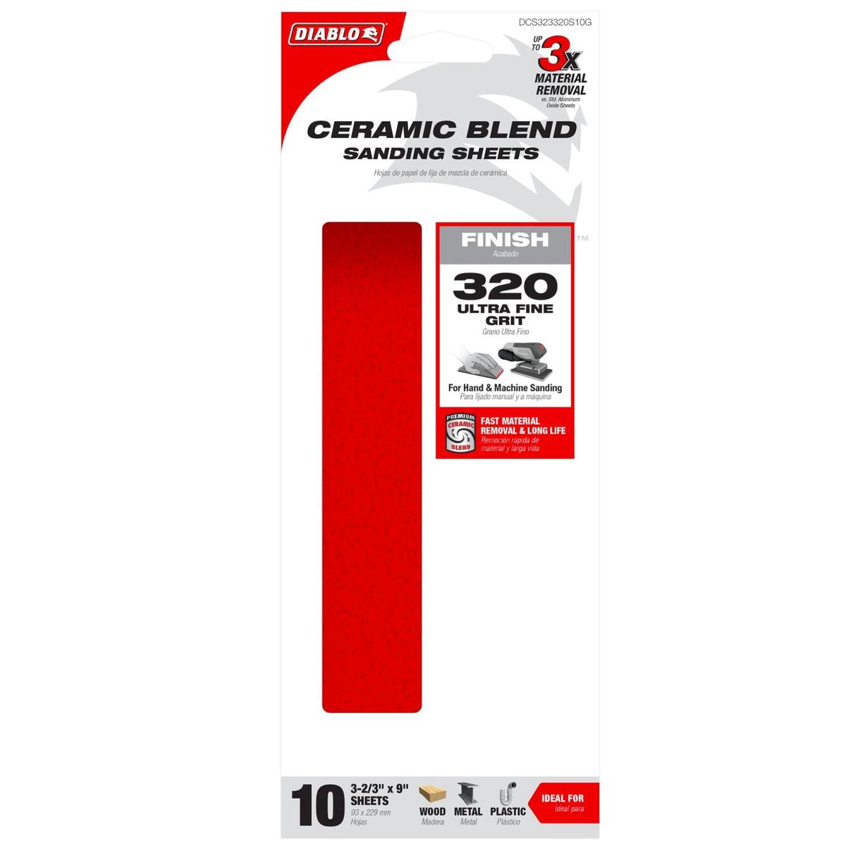 Diablo DCS323320S10G 1/3 Sheet 320-Grit Sanding Sheets, 10-Piece