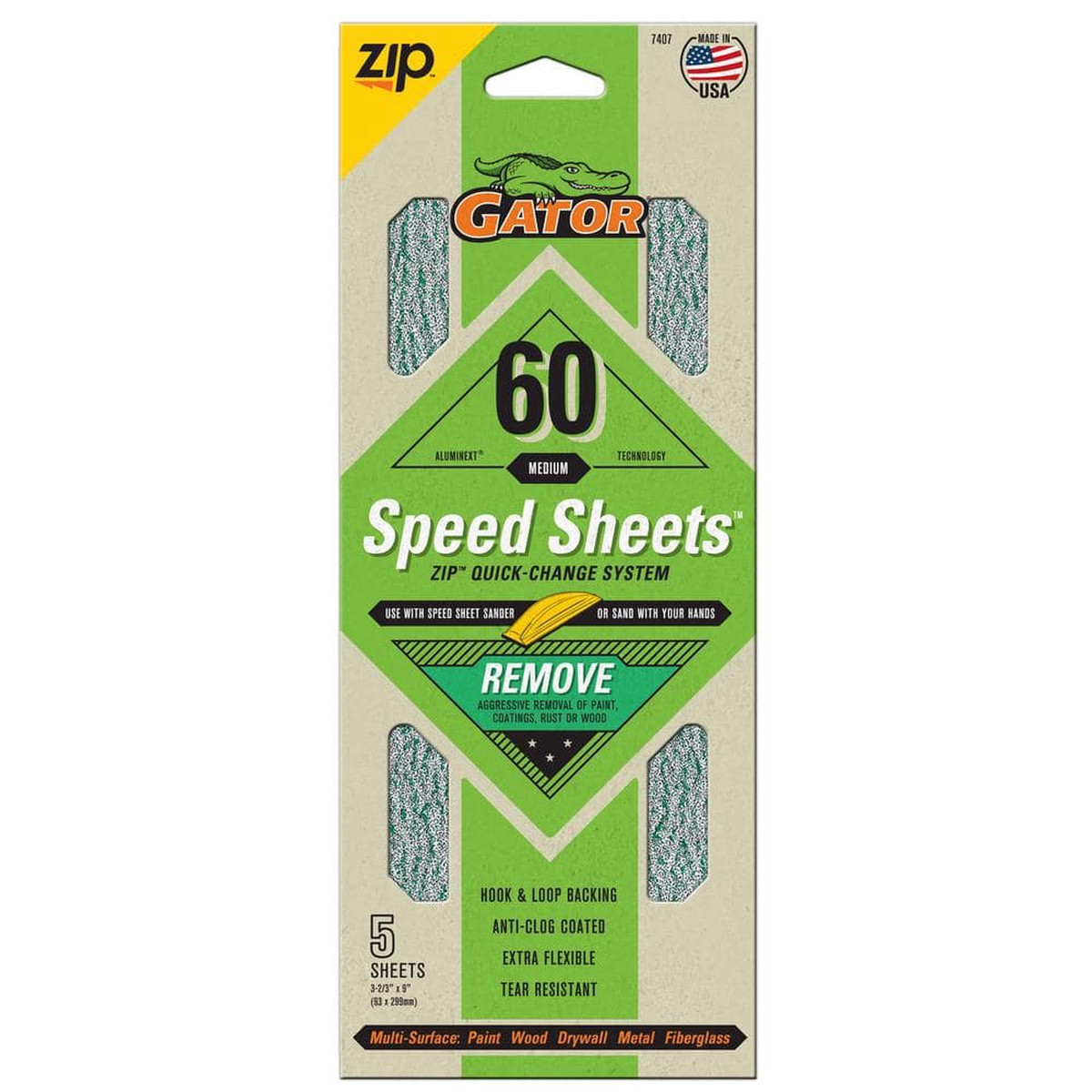 Gator AlumiNext Speed Sheets 3-2/3 in. x 9 in. 60 Grit Medium Hook and Loop Sand Paper (5-Pack)