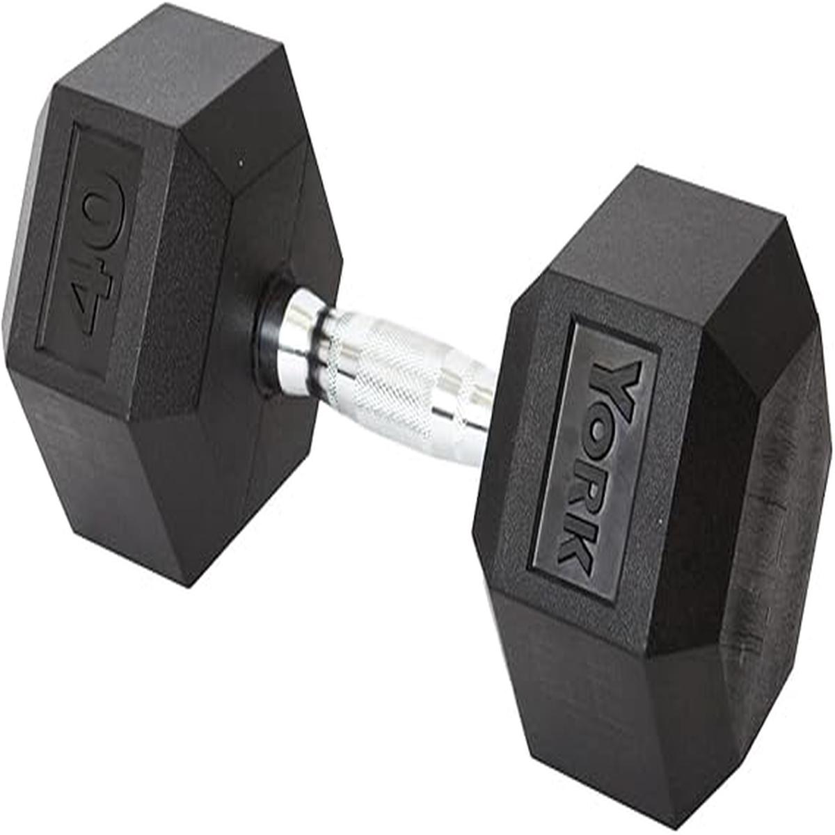 York Barbell Hex Dumbbell Set 40LB Rubber Coated Fixed Weight Dumbbells with Chrome Ergonomic Handle Odorless & Durable for Home Gym Womens Strength Training Full Body Workouts - Pack of 1