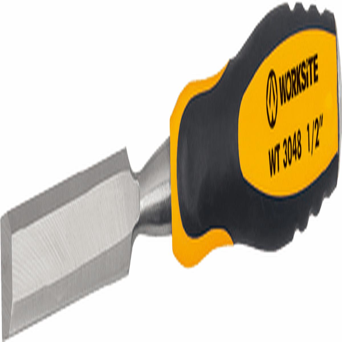 "Worksite Flat Plate Chisel 1/2 inch(12mm), Anti-slip two-component ergonomic handle. Professional Bevel Edge Chisel, Drop forged chrome Vanadium blade,  Contoured handles for maximum control - WT3048